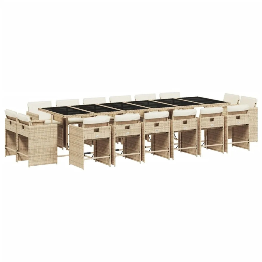 vidaXL 17-tlg Garten-Essgruppe aus Poly-Rattan mit Kissen in Beige und Cremeweiß - Bild 2
