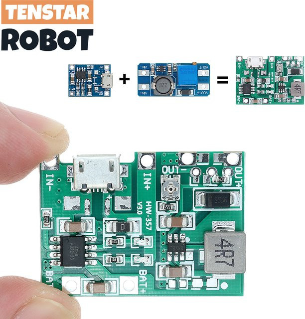 TENSTAR ROBOT DIY Kit Lithium Li-Ion 18650 Ladegerät und DC-DC Step Up Boost Modul TP4056 + MT3608 in Grün - Bild 1