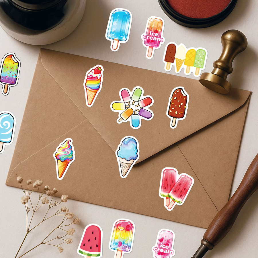 50 oder 100 Stück Macaron-Eiscreme-Cartoon-Aufkleber in Multicolour für Tagebuch, Notizbuch und Dekoration - Bild 2