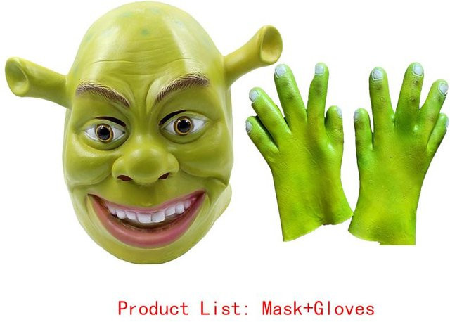 Shrek Grünes Monster Cosplay Maske, Headset, Handschuhe, Latex, One Size - Bild 1