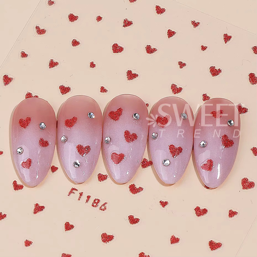 SWEET TREND Nagelaufkleber Herz, Rosa Rot Pfirsich, 6 Stück - Bild 3