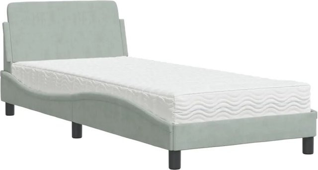vidaXL Bett mit Matratze aus Samt und Schaumstoff in Hellgrau, Einzelbett B/T/H: 90 x 200 x 74,5 cm - Bild 1