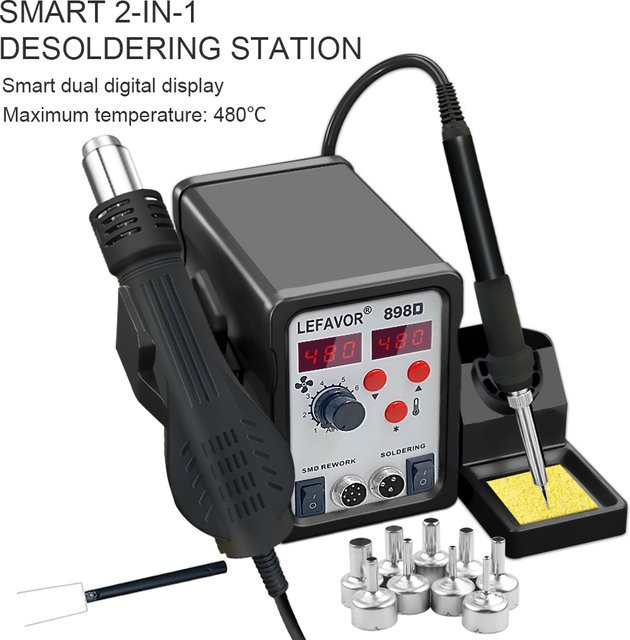 Lefavor 898D 2 in 1 Lötstation mit Heißluftpistole und elektrischem Lötkolben für PCB IC SMD BGA Schweißen in Schwarz - Bild 1