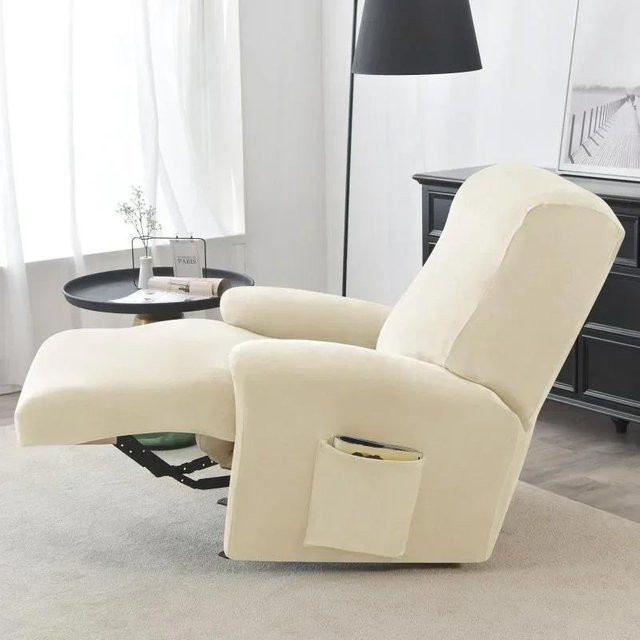 Elastischer 1-Sitzer Relaxsesselbezug in Beige, Rutschfester und Staubdichter Sofabezug aus Polyester-Elastan-Mix - Bild 1