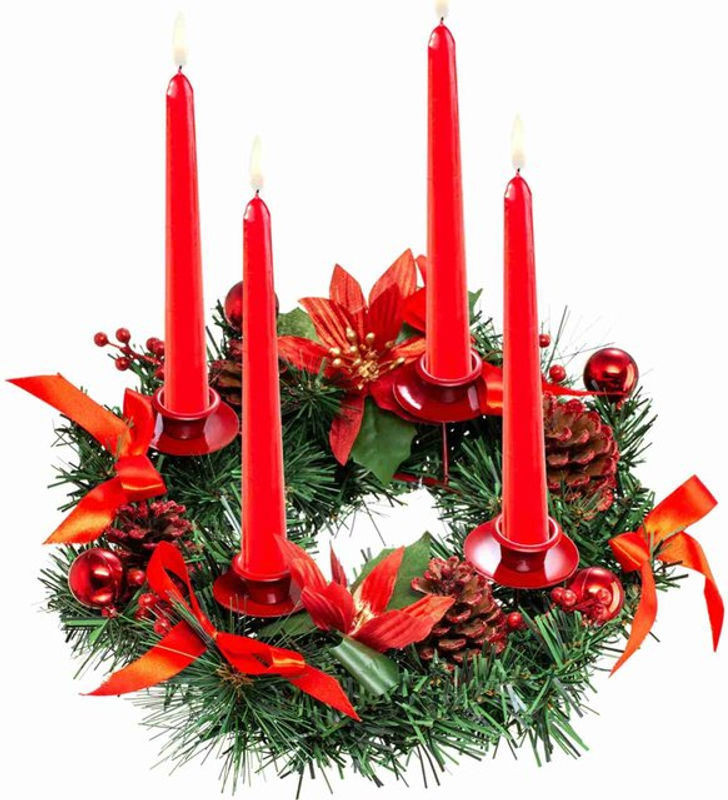 CosyHome Adventskranz aus Kunststoff mit Kerzenhalter und Schleife in Grün und Rot - Bild 1