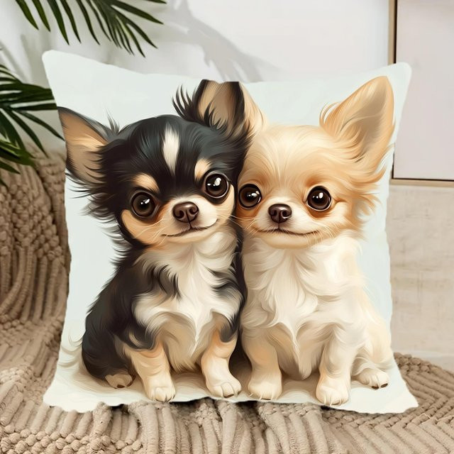 ZZN Vintage Chihuahua Hund Kissenbezug mit Reißverschluss, B/B: 45 x 45 cm, Mehrfarbig - Bild 1