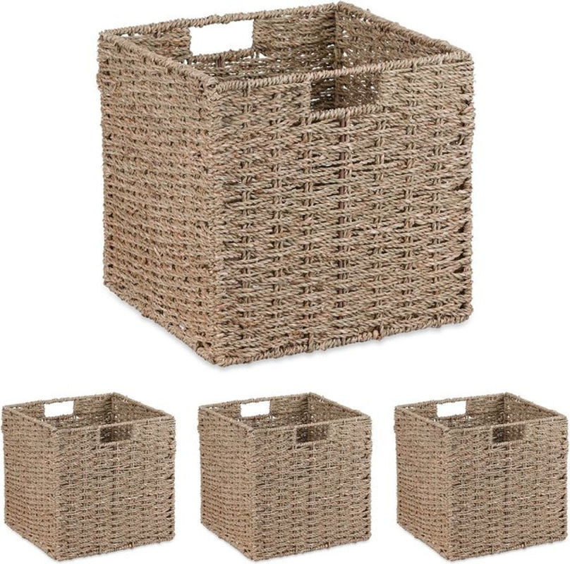 Relaxdays Aufbewahrungskorb 4er Set aus Seegras in Beige und Braun, quadratisch, B/T/H: 30 x 30 x 30 cm - Bild 1