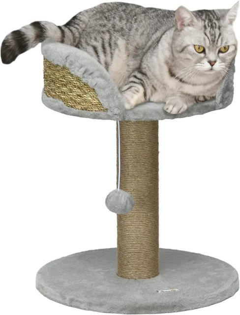 PawHut Kratzbaum für Katzen in Grau mit integriertem Spielzeug, Material: Spanplatte, Plüsch und Juteseil, B/T/H: 40 x 40 x 49 cm - Bild 1