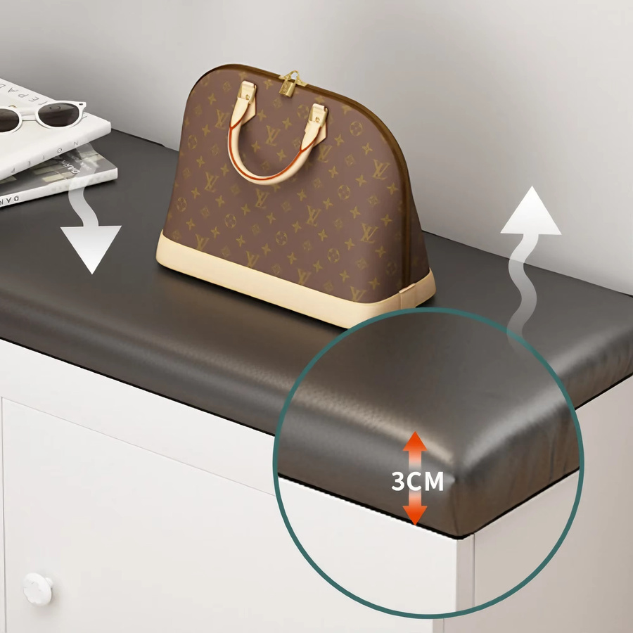 LIUSHADUOLA Schuhwechselhocker mit Schuhregal aus PU-Leder in Weiß - Bild 3