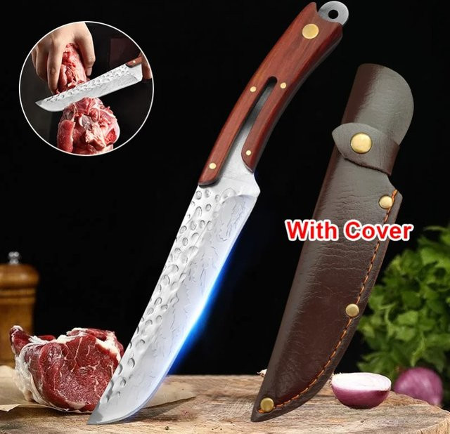InLeung Handgeschmiedetes Kochmesser mit Holzgriff und Schutzhülle in Silber - Bild 1