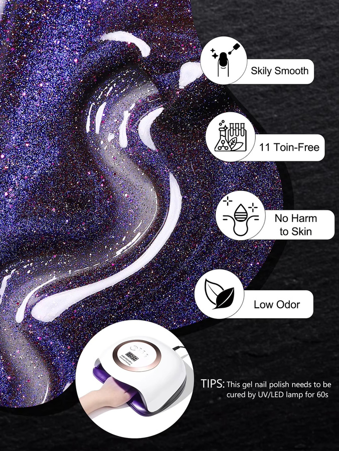 YOKEFELLOW Lila Ozean Kristall Cat Eye Gel Nagellack, 10 ml - Bild 6