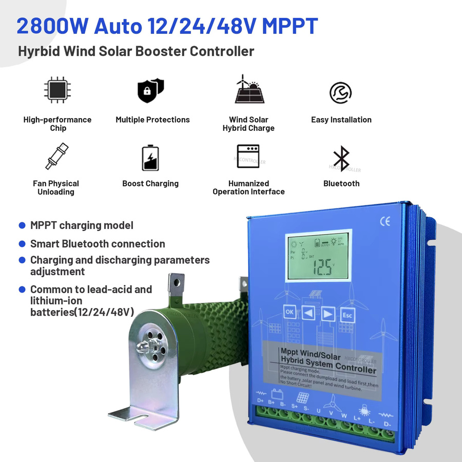 HXCONTROLLER MPPT Hybrid Wind-Solar-Laderegler mit Bluetooth für 12V 24V 48V LiFePO4 Lithium und Gel Batterien in Blau - Bild 3
