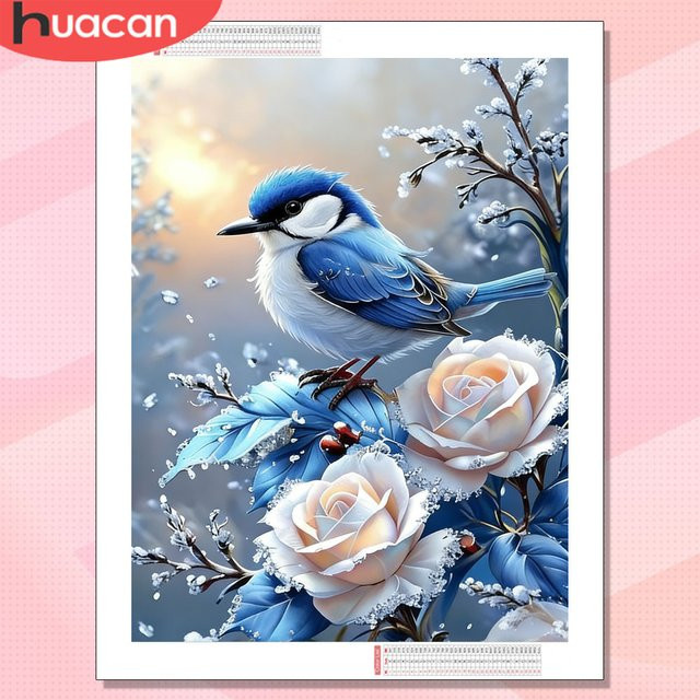 HUACAN Diamond Painting Set mit Vögeln, Tieren und Rosenblüten, 5D Kunst-Mosaik in Multicolour mit Rundsteinen, Breite: 30,0 cm, Höhe: 20,0 cm - Bild 1