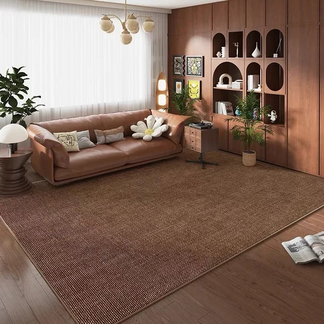 VIKAMA Französischer Retro-Wohnzimmerteppich in Braun und Beige, rutschfeste weiche Bodenmatte für Wohnzimmer, Schlafzimmer und Arbeitszimmer - Bild 1