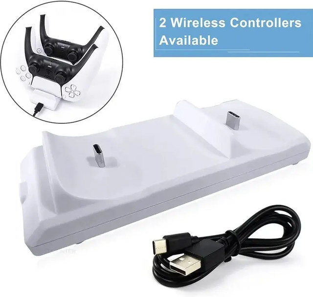 TECTINTER Dual-Schnellladestation für PS5 Wireless Controller mit USB-C Anschluss in Weiß - Bild 1