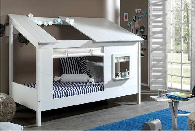 Vipack Baumhaus Bett in Weiß mit Vorhang Set und offenem Dach, Liegefläche B: 90 cm, T: 200 cm - Bild 1