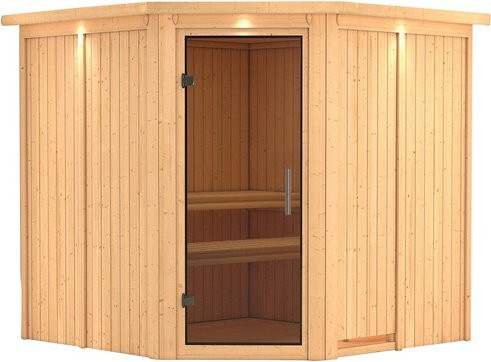 Karibu Sauna Vöru für 4 Personen aus Fichtenholz in Beige ohne Ofen B/T/H: 210 x 202 x 210 cm - Bild 1