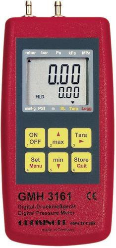 Greisinger GMH 3161-01 Druckmessgerät für Luftdruck, nicht aggressive und korrosive Gase, Farbe: Rot, Messbereich: -0,001 bis 0,025 bar - Bild 1