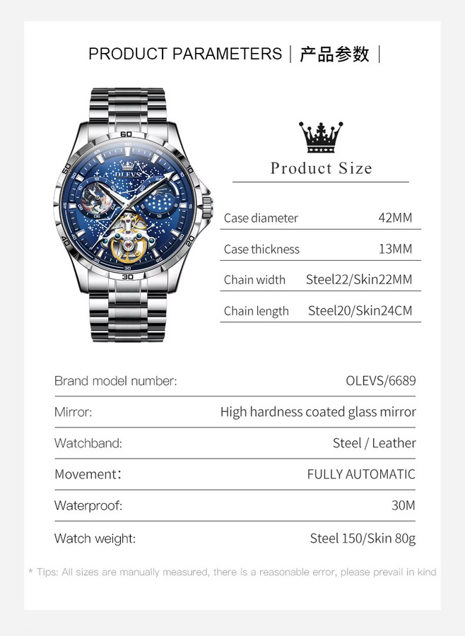 OLEVS Chronograph, Automatik, Edelstahl, Schwarz, Silber, Herren - Bild 6