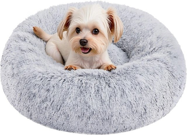 Feandrea Hundebett rund aus Microfaser in Grau mit abnehmbarem Bezug und rutschfester Unterseite, Durchmesser: 50 cm - Bild 1