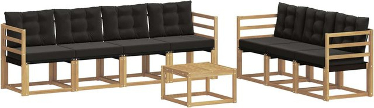 vidaXL Outdoor-Sofagarnitur aus Akazie-Holz mit 8-teiligem Kissen-Set in Weiß und Schwarz, modernes Loungemöbel-Set - Bild 1