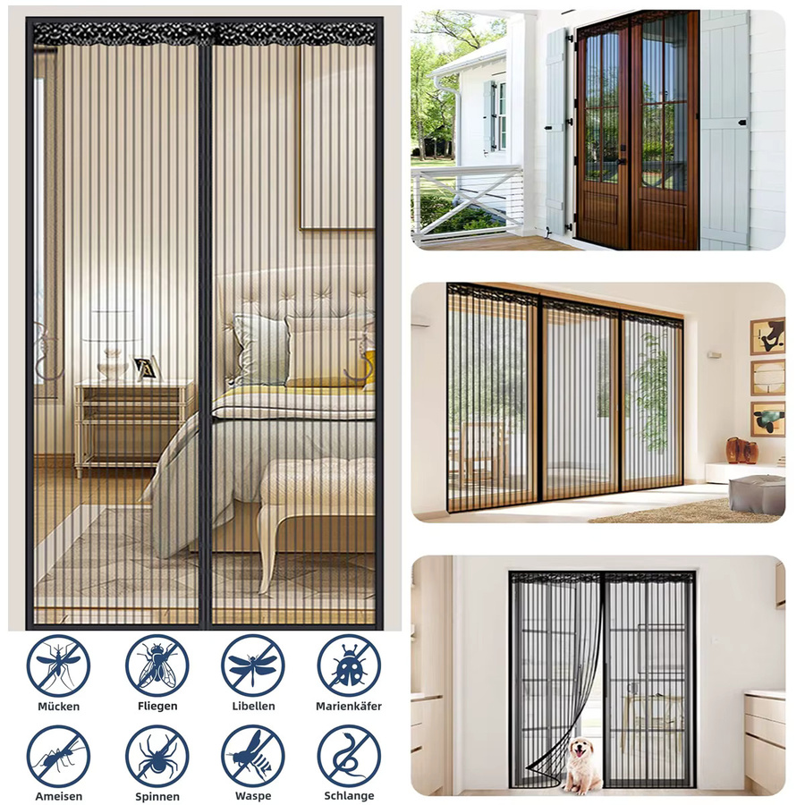 Magnetischer Sichtschutz-Türvorhang von JYMCW in Schwarz, insektensicherer Netz-Türvorhang für Fenster und Türen, B: 80 cm, H: 210 cm - Bild 2