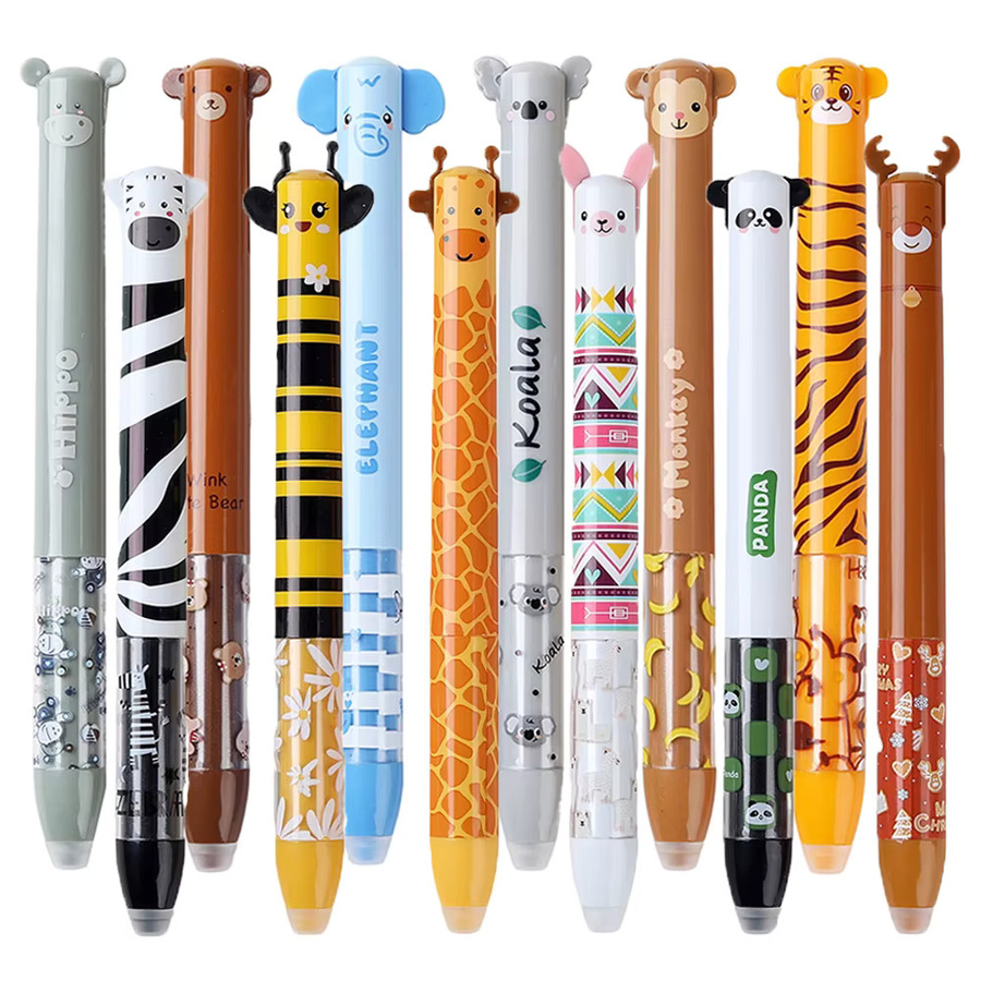 JOMPENS 2 in 1 Löschbare Gel Stifte mit Cartoon Tier Motiven Löwe und Panda 0,5 mm Mehrfarbig - Bild 2
