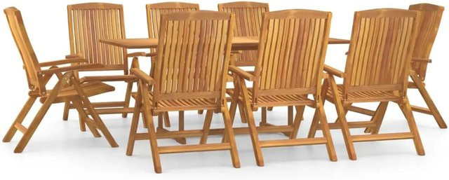 vidaXL 9-teilige Garten-Essgruppe aus Teak-Hartholz in Braun - Bild 1