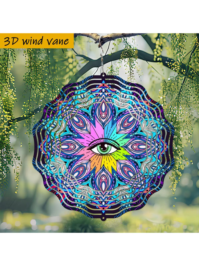 CIFBUY Mandala Metall-Gartendekoration mit rotierendem Design in Weiß und Multicolour, runde Hänge-Gartendekoration für Terrasse und Garten, B/T/H: 25,4 x 25,4 x 0,25 cm - Bild 5