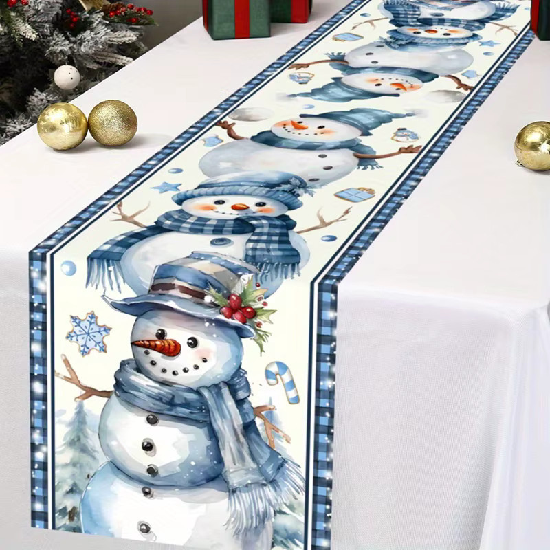 VIKAMA Nordic Schneemann Tischläufer für Weihnachten in Blau, B/H: 183 x 33 cm - Bild 2