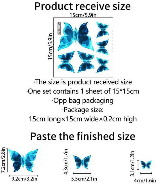 Happy6 Schmetterling Wandaufkleber in Blau mit Leuchteffekt für die Raumdekoration im Wohnzimmer oder Schlafzimmer - Bild 1