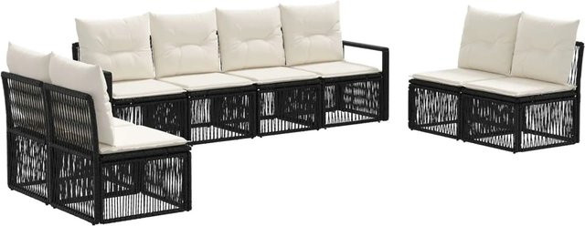 vidaXL Gartensofa-Set 8-teilig in Schwarz aus Poly-Rattan mit L-Form und Polsterkissen - Bild 1