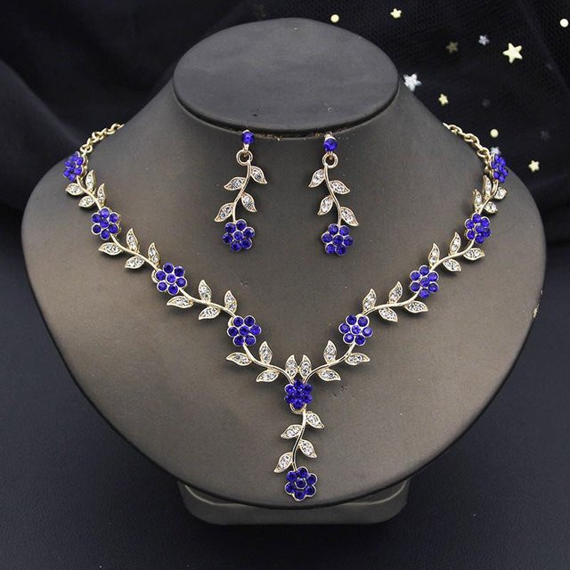 YIRAN Schmuckset, Halskette, Ohrringe, Kristall, Gold, Damen - Bild 1