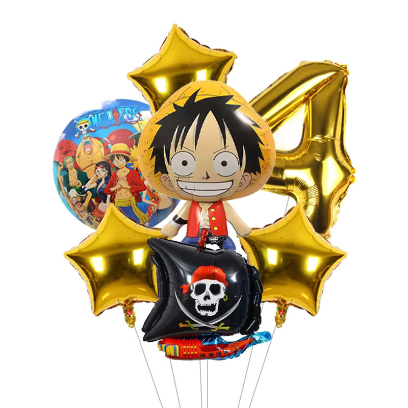 One Piece Geburtstagsballons-Set von Bandai mit Luffy Folien-Zahlenballon und Piratenschiff für deine Party-Dekoration - Bild 2