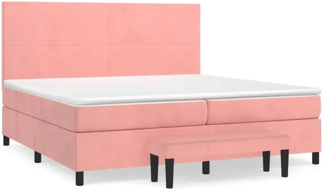 vidaXL Boxspringbett mit Matratze in Rosa, Hybridbett mit Taschenfederkern aus Samt, B/T: 200 x 200 cm - Bild 1