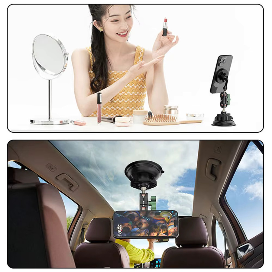 ORBMART Magnetischer 360 Grad Handyhalter für iPhone und Samsung Smartphones mit MagSafe Kompatibilität, Stativhalterung und Adapter, Schwarz - Bild 4