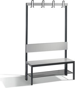 C+P Garderobenbank Basic Plus mit Rückenlehne und Schuhrost, Farbe Schwarzgrau und Silbergrau, H 165,0 cm x B 100,0 cm x T 40,7 cm