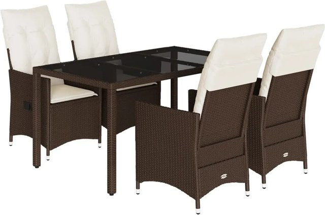 vidaXL 5-tlg Garten-Essgruppe aus braunem PE-Rattan mit Hartglasplatte und Kissen - Bild 1