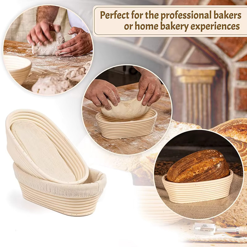 Meibum Banneton-Gärkorb aus natürlichem Rattan in Beige für Sauerteig und Landbrot mit Innenfutter - Bild 4