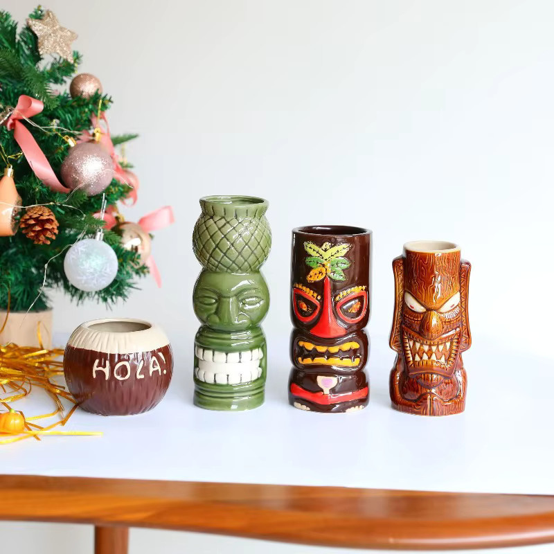 Tiki-Keramiktasse in Kokosnussform für Cocktails und hawaiianisches Thema - Bild 3