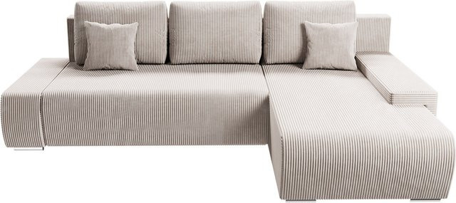 Juskys Sofa Iseo L-Form mit Schlaffunktion und Ottomane, Beige, B/T/H: 260 x 180 x 81 cm - Bild 1