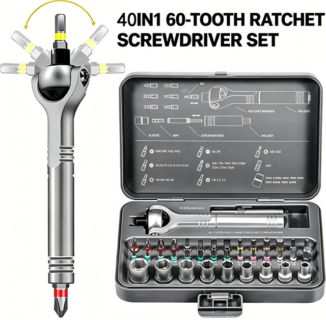 Galacok 37-teiliger Ratschenschraubendreher-Satz aus CR-V Stahl in Silber mit magnetischen Bits für Reparaturen - Bild 1