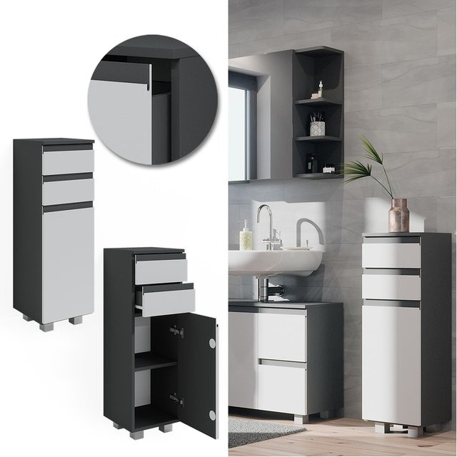 Vicco Midischrank Badschrank J-Shape modern in Weiß und Anthrazit, B/T/H: 30 x 30 x 95 cm - Bild 1