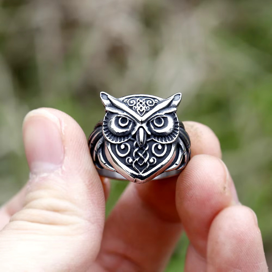 Ring Edelstahl, Eule Kopf, Silber, Unisex - Bild 2