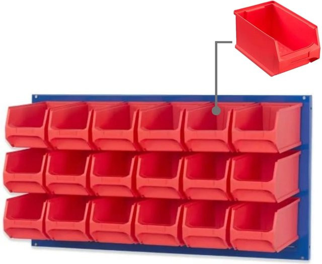 PROREGAL Trägersystem mit blauer Systemplatte und 18 roten Sichtlagerboxen, H x B: 50 x 100 cm - Bild 1
