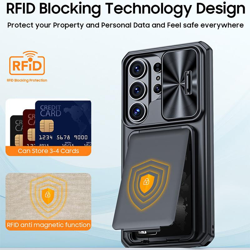 Robuste Silikon Schutzhülle für S26 Ultra mit Geldbörse, RFID-Kartenhalter und Kameraabdeckung in Violett - Bild 2