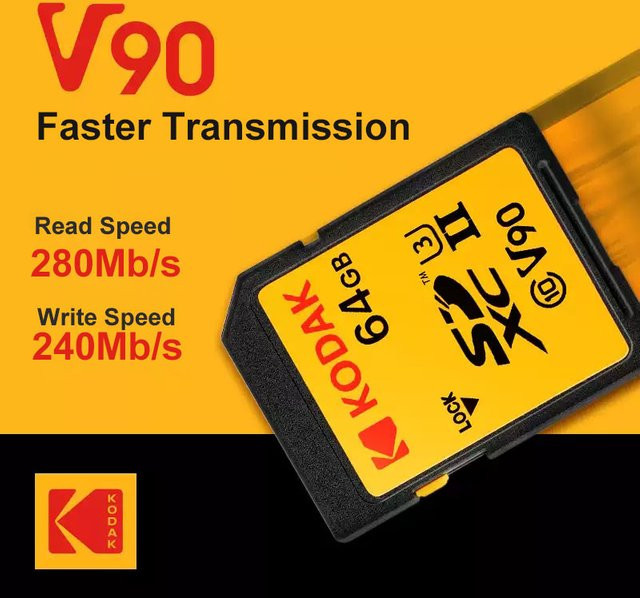 Kodak SDXC UHS-II Speicherkarte für professionelle Kameras mit bis zu 280 MB/s Lesegeschwindigkeit, unterstützt 4K und 8K - Bild 1