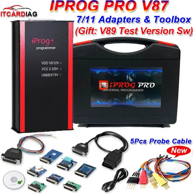Iprog Pro V87 ECU Key Programmer Tool mit 7/11 Adaptern für Eeprom IMMO, KM, Radio und Airbag Reset - Bild 1