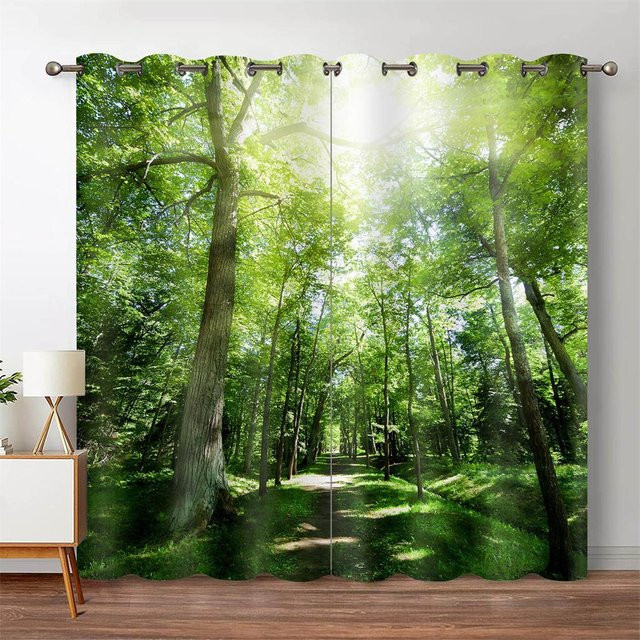 Yiran Furniture Verdunklungsvorhänge mit Wald- und Dschungel-Motiv in Grün, B/H: 200 x 240 cm - Bild 1