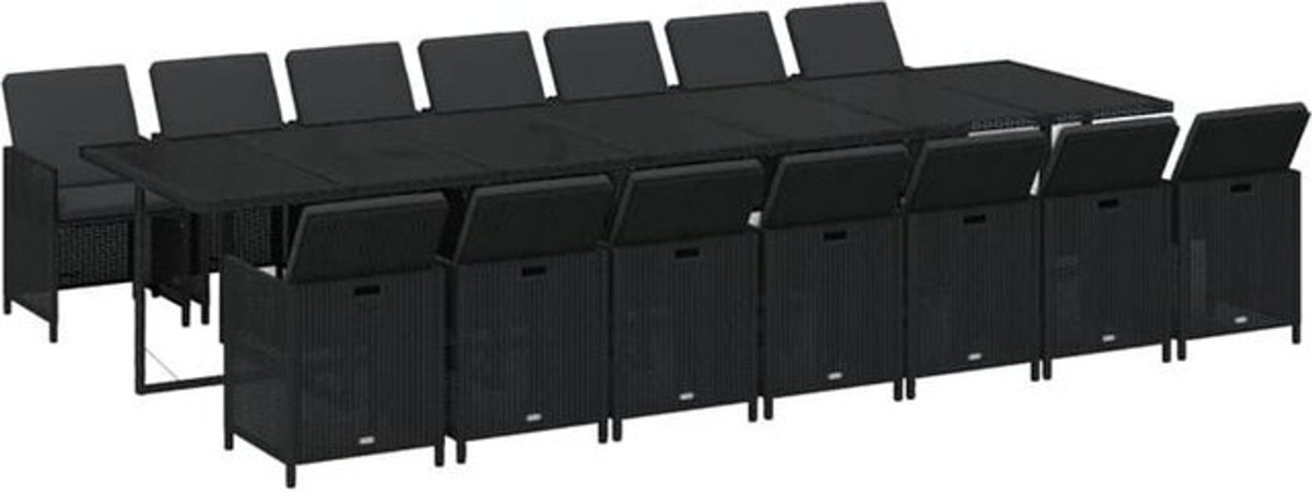 vidaxl 15-teilige Garten-Essgruppe aus Poly-Rattan mit Kissen in Schwarz - Bild 1